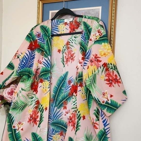 Fits S - large Floral Tropical kimono Coastal Beachy Vacation Lagenlook Bohemian - Picture 2 of 9